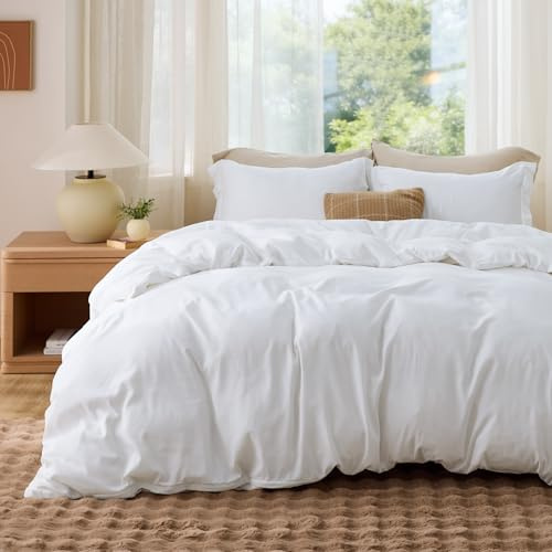 Bedsure Duvet Cover Full Size - Soft Double Brushed Bedding Set for Kids & Adults, Zipper Closure, 3 Pieces, Includes 1 Duvet Cover (80x90) & 2 Pillow Shams, NO Comforter, White