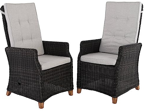 Raburg Gartenstuhl 2er Set Lena in Schiefer-BRAUN-MELIERT - Polster in Stein-GRAU, Relaxsessel/Hochlehner, Easy-AIR-Lift, stufenlos verstellbar, Alu & Poly-Rattan, Sitz- & Rückenkissen, Füße Akazie