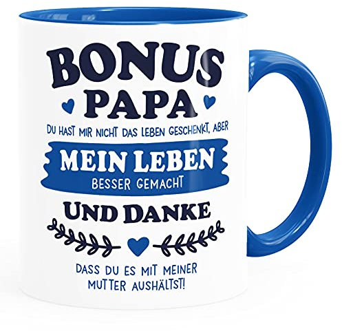 Moonworks® Kaffee-Tasse Geschenk Bonus-Mama | Bonus Papa Stiefmutter | Stiefvater zum Muttertag | Vatertag Spruch Papa royal Keramik-Tasse