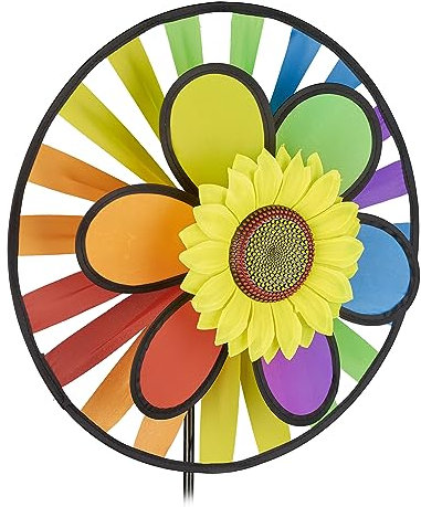 Relaxdays Girandola a Vento XL, 2 Ruote e Girasole, Giardino e Balcone, Gioco per Bambini, HLP: 84x34,5x13 cm, Colorato