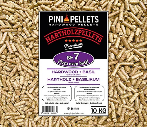 PINI Pellets de madera dura № 7 BBQ Pizza Oven Albahaca 10 kg Grillpellets para asar ahumar