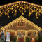 Ollny Eisregen Lichterkette Außen 10m, 396 LED Lichterkette außen Strom mit Fernbedienung, wasserdicht Weihnachtsbeleuchtung außen mit Timer 8 Modi für Balkon Weihnachten Haus Carport(warmweiß)