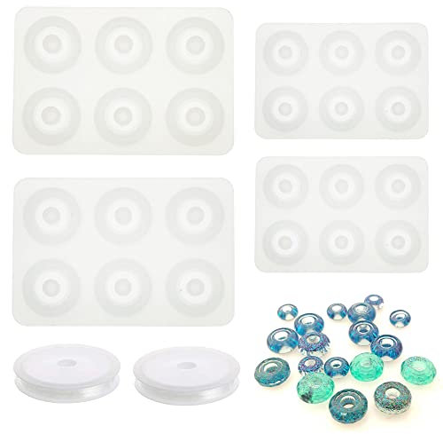Woohome Perlen-Harz-Formen-Set, 2 runde Perlen, Harzgussform und 2 Diamant-Perlen, Epoxidharz-Formen mit Schnur für Armband, Edelstein-Cabochon, Schmuckguss