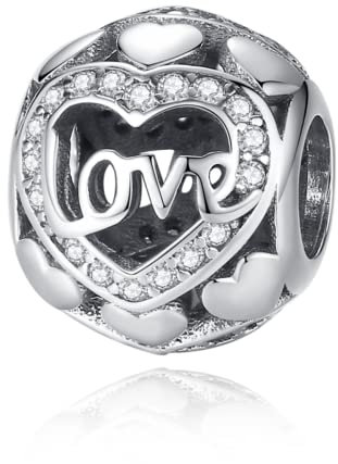 NINGAN Cuore d'amore Charms fit Pandora Charms Bracciali, 925 Sterling Silver Bead Heart Charm per bracciali e collane, perfetto regalo di San Valentino per le donne moglie mamma c68