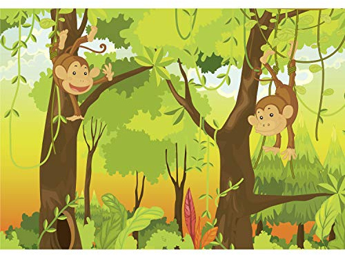 decomonkey Fototapete selbstklebend Affe Dschungel Kindertapete, 441x315 cm | XXL, Tiere, Kinderzimmer, Selbstklebende, Tapeten, Wand, Fototapeten, Tapete, Wandtapete, klebend, Klebefolie