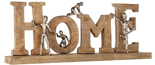 GILDE Deko Holz Buchstaben Schriftzug Home - gefertigt aus Holz Aluminium - Breite 58,5 cm Höhe 23,5 cm, Naturfarben