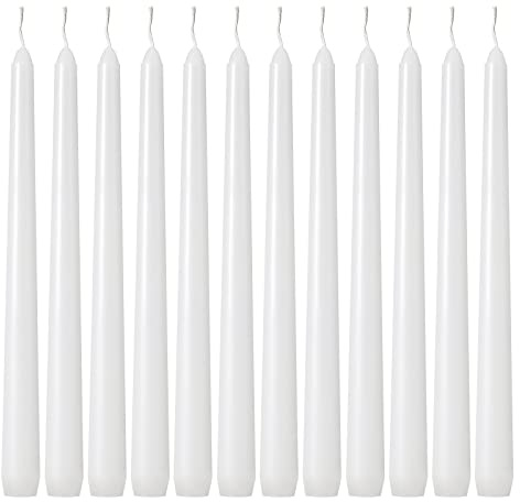 Kedtui Taper Candles 10 inch (H) Dripless, Set of 24 White Unscented and Smokeless Taper Candles Long Burning, Paraffin Wax with Cotton Wicks for Burning 8 Hours Time