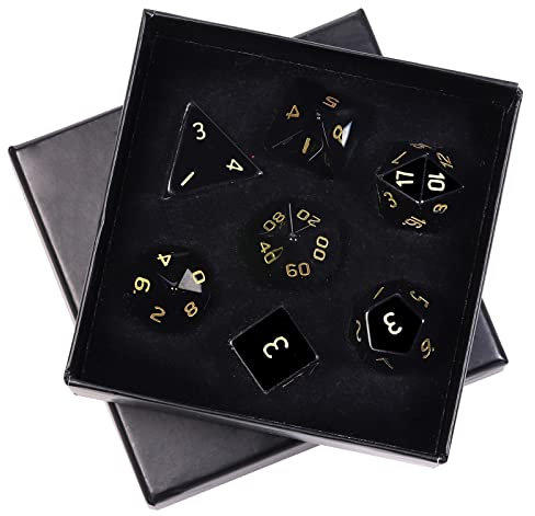 mookaitedecor 7 Stück Obsidian Edelstein Polyedrische Würfel Set, Polierte Heilstein DND Würfel für Dungeons und Dragons RPG MTG Tischspiele Rollenspiel Heim Dekoration