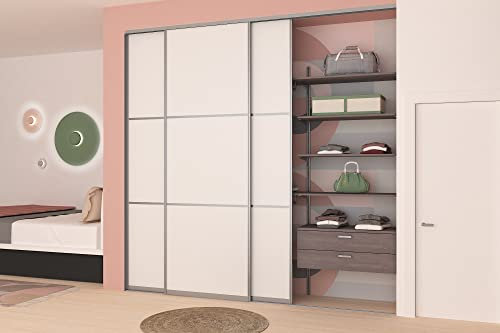 Wandschrank mit drei Schiebetüren, Modell Rock, Breite 270 cm, Höhe bis 304 cm, Farbe Weiß