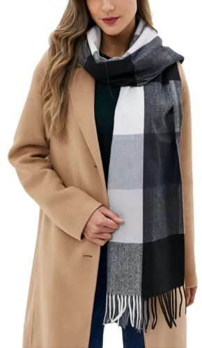 NLAND Schals Tücher für Damen Kariert Poncho Weich Hochwertig Winter Strick Schal mit Quasten (Schwarz, Einheitsgröße)