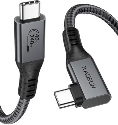 XAOSUN 240W USB4 for Thunderbolt 4 Kabel Winkel 1.8M,40Gbps PD3.1 Thunderbolt Kabel 90 Grad, 8K@60Hz & 4K@120Hz, USB Ladekabel Winkelstecker für iPhone 15 Pro/Max, Laptop, Monitor, PC