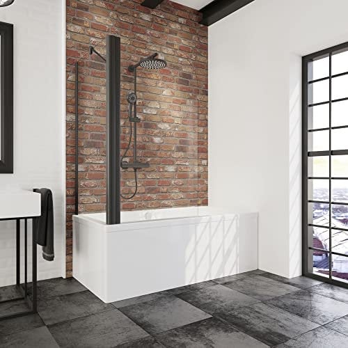 Schulte pare-baignoire 80 x 140 cm avec paroi latérale angle 70 cm, profilé noir, montage gauche droite, 1 volet pivotant, verre de sécurité 5mm anticalcaire, joint d'étanchéité (2 colis)