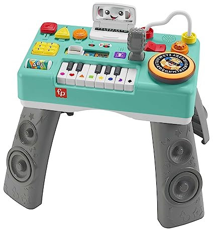 Fisher-Price Consolle per DJ Gioca e Impara, tavolino con tastiera musicale, luci, suoni e canzoncine, contenuti Smart Stages,giocattolo per bambini, 6-36 mesi, Edizione: Francese, HRB64