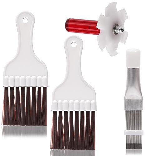 Keadic 4 Pcs Air Conditioner Condenser Fin Cleaning Brush Set Contains 3 Styles Refrigerator Coil Cleaning Whisk Brush, AC Fin Comb Metal Fin Evaporator Radiator Repair Tool