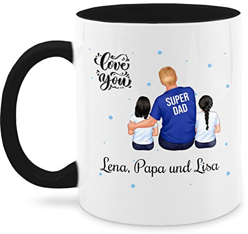 Tasse Tassen 325ml - zum Vatertag - Super Papa zwei Kinder I Bester Papa Geschenk Geburtstag - 325 ml - Schwarz - kindern vatertagsgeschenk vater von 2 töchter kaffeetasse geschenke für