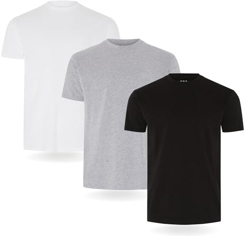 Camiseta FM London paquete de 3/5 para hombre - Camisetas de peso premium con diseño ligeramente ajustado, Negro, Gris, Blanco (Pack de 3), XL