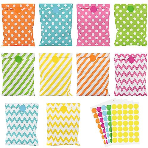 100 Stück Butterbrottüten, 18 x 13cm Candy Bar Tüten Süßigkeiten Tüten mit 175 Aufkleber Papiertüten Bunt für Kindergeburtstag Hochzeit Party Abschlussfeier Ostern(5 Farben)