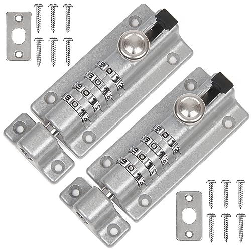 Weielt Digit Combination Locking Bolt, 4 Digit Sliding Lockable 120mm Stainless Steel Silded Garden Heavy Duty Gate Latch for Wooden Gates, Gate Door Bolt Lock with Anti-Tamper Screws (Silver 2Pack)