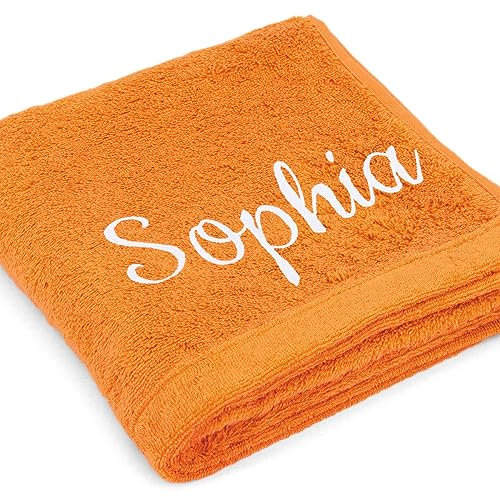 Cawö Premium Handtuch mit Namen oder Wunschtext Bestickt 30 x 50 cm orange