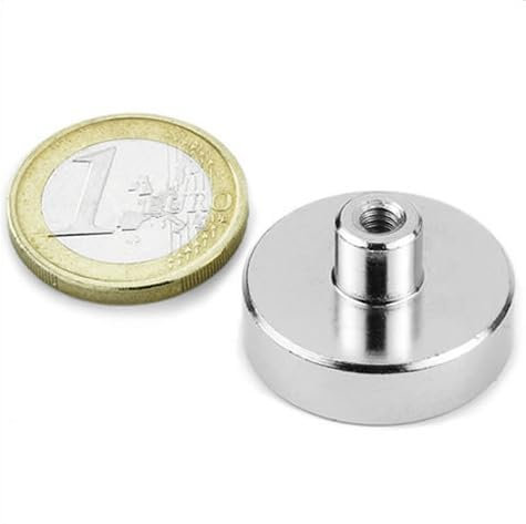 2 x Neodym Flachgreifer Magnet Topfmagnet Ø 25,0 mm Gewindebuchse M4 - hält 20 kg - 2 Stück