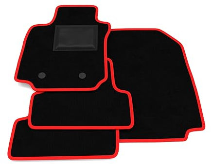 Fußmatten kompatibel mit Renault Clio 3 2005-2012, roter Rand, maßgeschneiderte Automatten Set, Velours, Autoteppich