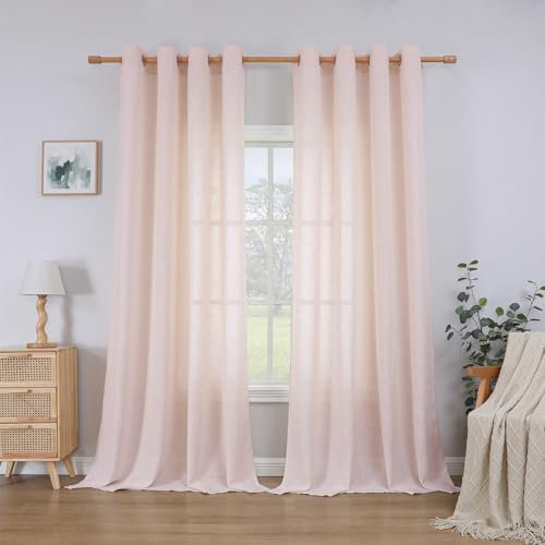 CUCRAF Leinen Vorhänge mit Ösen 2er Set H 175 x B 140 Altrosa Halbtransparente Leinenvorhang Wohnzimmer Leinenoptik Voile Gardinen Leinenfarbe Schlafzimmer Stores