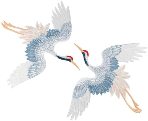 YYlingx 2Pcs Red Crowned Crane Birds Sew on Patches,Large 6.7x6.3 inch Animal Birds Shape Sew on Patches Clothes Embroidered Applique for DIY Craft Clothing Jackets, Jeans Accessories