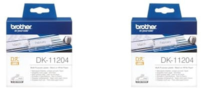 Brother DK-11204 Einzeletiketten (17 x 54 mm, 400 Stück/Rolle, für Brother QL-Etikettendrucker) weiß (Packung mit 2)