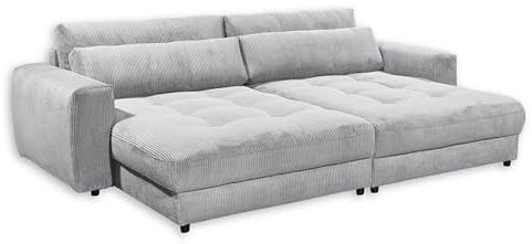 Stella Trading BARURA Big Sofa in Cord-Optik, Dove - Bequeme Wohnzimmer Couch mit großer Liegefläche - 292 x 90 (74) х 194 cm (B/H/T)
