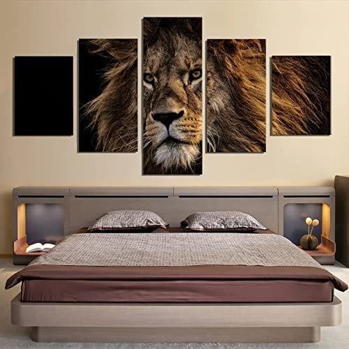 5 Teilig Art Bilder Wandbild Leinwand Prärietier Löwe 200×100 Cmwohnzimmer Wohnung Wanddekoration Design Wand Bild Kunstdrucke Bilder -3A7H/O8W