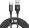 etguuds USB C Kabel 2M, Nylon USB A zu USB C Ladekabel Schnellladekabel USBC, für Samsung Galaxy S23 S22 S21 S10 lite S10 S9 S8 Note 10 -Schwarz