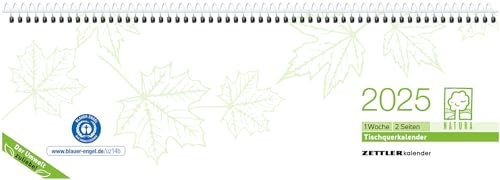 Zettler - Tischquerkalender 2025 Recycling, 29,6x9,9cm, Bürokalender mit 120 Seiten, Tages-, Wochen- und Zinstageszählung, Steuerterminen, Recyclingpapier und internationales Kalendarium