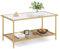 GOPLUS Couchtisch Glas, 2 Ebenen Kaffeetisch mit Glasplatte in Wellenform, Glastisch mit Metallgestell, Wohnzimmertisch, für Wohnzimmer &Büro, 90 × 50 × 46cm, Gold