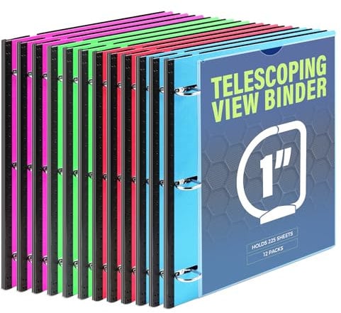 WOT I Teleskop-Ordner mit 3 Ringen, 2,5 cm, flexibler Ordner mit erweiterbarem Rücken, individueller Vorderdeckel, transparenter Katalogtasche, D-Ringe für 225 Blatt, Schul- und Bürobedarf, 4 Farben