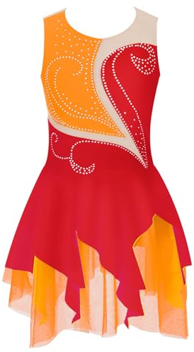 Rswnyirn Glitzer Mädchen Eiskunstlauf Kleid mit Strass Ballettkleid Kinder Ärmellose Rollkunstlauf Kürkleid Bühnenauftritt Gymnastik Anzug