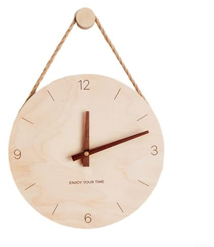Moderno orologio da parete in legno con corda per appenderlo, perfetto per l'arredamento del soggiorno (1)