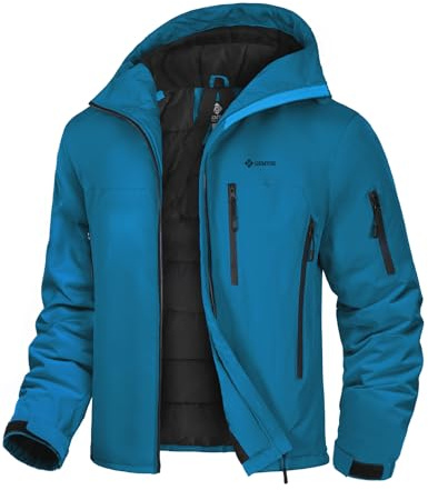 GEMYSE Veste de Ski Homme Chaude Imperméable Coupe-Vent Manteau avec Capuche Idéale pour la Montagne et la Randonnée en Hiver(Bleu Azur,L)