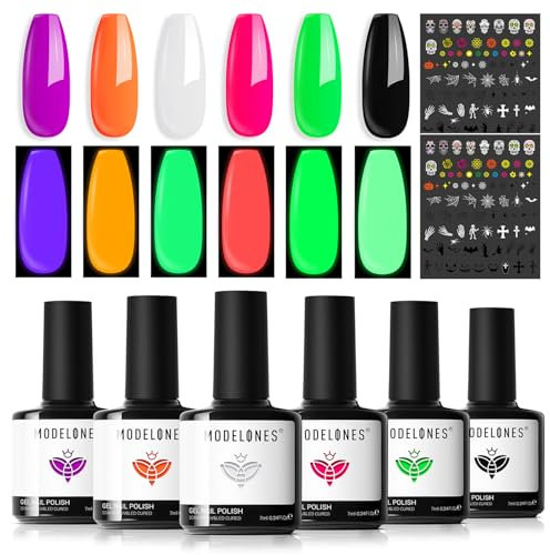 Modelones UV Nagellack 6 Farben Grün Orange Rosa Lila Weiß Schwarz Gel Nagellack UV Nageldesign Sets Soak Off Gel Polish für Maniküre Nageldesign Herbst