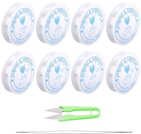 DAKLUNAR 1.0 mm x 2, 0.8 mm x 2, 0.6 mm x 2, 0.4 mm x 2 Elastico per braccialetti, Filo Elastico per Braccialetti Trasparente Perline Trasparente Resistente, per DIY, Perline, Bracciali, Artigianato