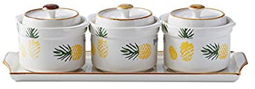 RAABYU Juego de vajilla de Porcelana Pintada a Mano: Fuentes, Platos y Tarro de condimentos+ más