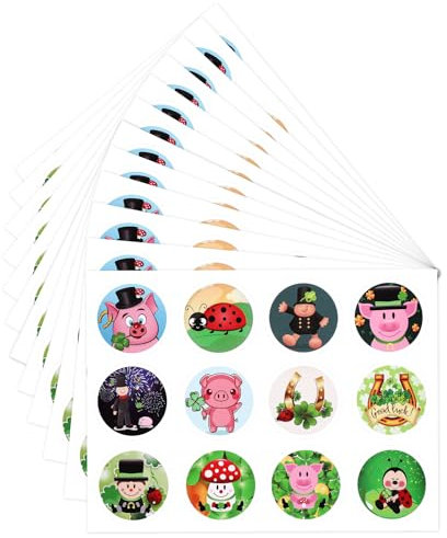 Clabby 144 Glücksbringer Aufkleber - Viel Glück mit Kleeblatt, Marienkäfer, Glücksklee, Glücksschwein 4cm für Familie und Freunde, Silvester- und Neujahrsdekoration