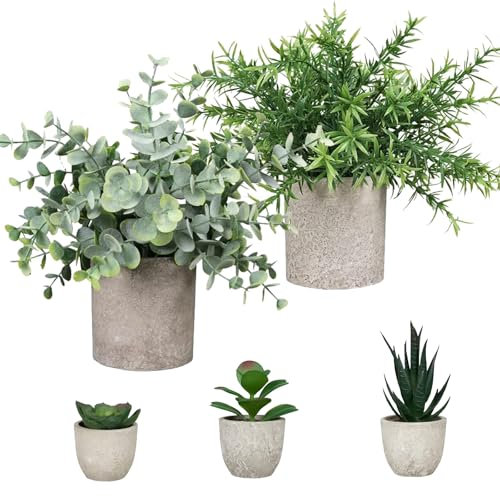 Cnwinu Lot de 5 plantes artificielles en pot - Plantes artificielles comme de vraies plantes pour l'intérieur - En plastique - Pour décoration de table, cuisine, maison, balcon, bureau, bureau -