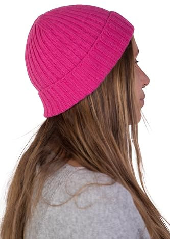Gemischte Kaschmirmütze Herren Damen Made in Italy Hut Schal Mütze Kaschmir Winter Mütze Unisex Merinowolle Schwarz Grau Weiß Beige Warm Einheitsgröße Pashmina, fuchsia, One size