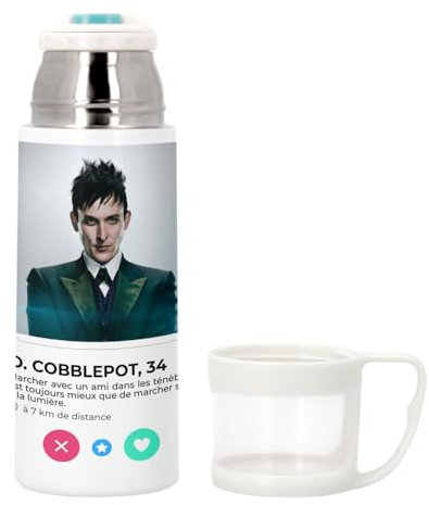 Thermoskanne aus Edelstahl mit integrierter Tasse – Oswald Cobblepot Pinguin Social Network Drague – 350 ml – Thermosflasche