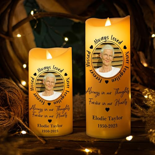 Kenon Custom 3D LED Memorial Candles for Loss of Loved Ones, Personalized Photo Bereavement Gifts, Sympathy Candles for Mom, Dad, Daughter