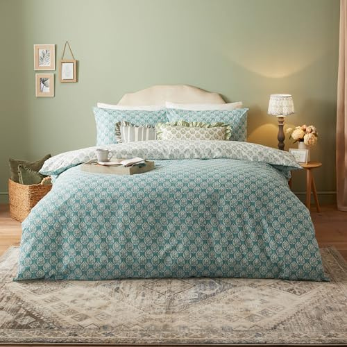 furn. Krissa Block Printed Duvet Cover Set – Indian Inspired Handcrafted Organic Bedding (Blue – Super King)
