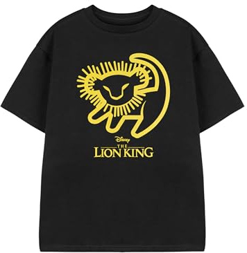 Disney Lion King Unisex Kids OR Adults Black Short-Sleeved Graphic Tee | Crew Neck Cotton T-Shirt | Simba Outline Print | Casual Animated Movie Apparel