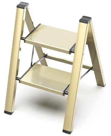 GameGem Escabeau 2 Marches, Tabouret Pliable à Pédale Large Anti-Dérapante en Aluminium Léger mais Robuste, Capacité 150 kg, Design Moderne Mignon pour Espaces Domestiques Intérieurs