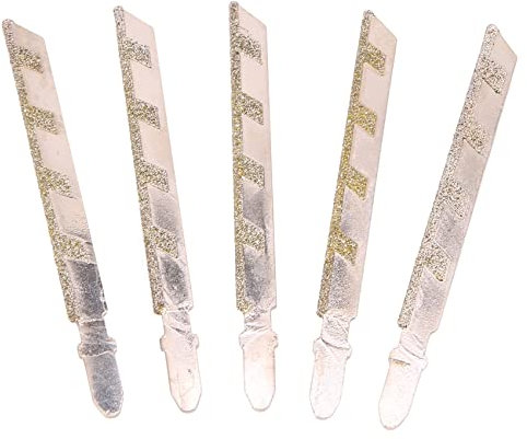 Qusedwey 5Pcs 101mm 4 Inch T Shank Jigsaw Blades Diamond Coated Jig Saw Blade Set Masonry Tile Cutting Power Tools Accessories
