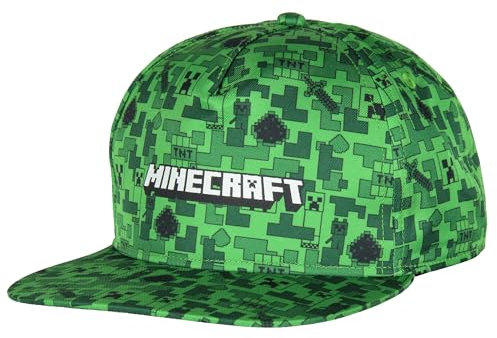 Minecraft Creeper Face AOP Youth Flat Bill Snapback OSFM Cap Hat Green, Grün , Einheitsgröße